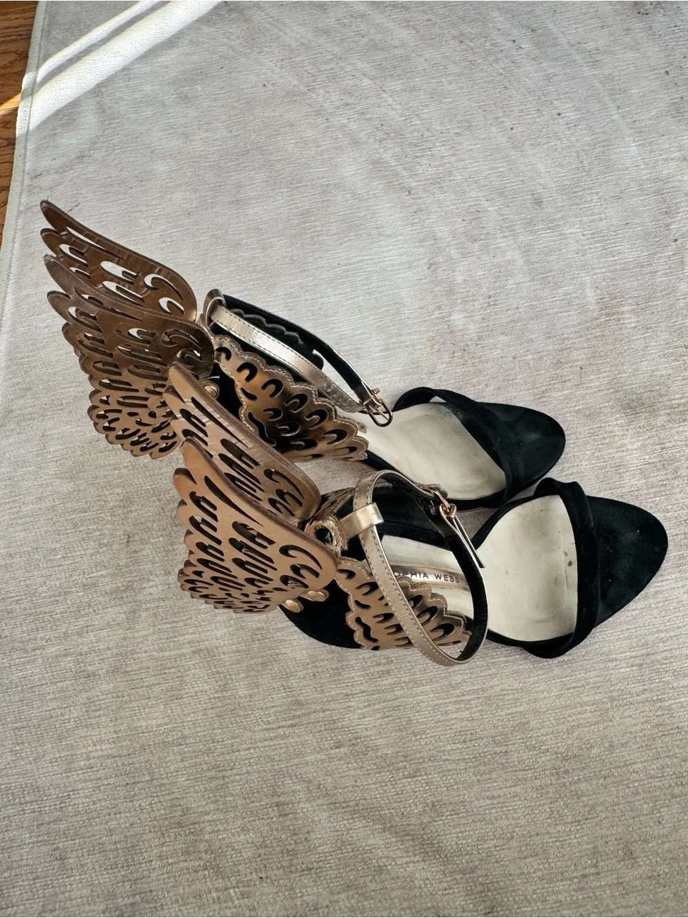 Sophia Webster Black and Rose Gold Wing-Embellished Stiletto Sandals